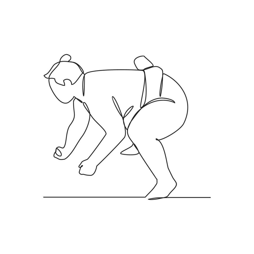 One continuous line drawing of Sumo player vector illustration. Sumo player illustration simple linear style concept vector. Japanese fighting sport design for your business asset design.