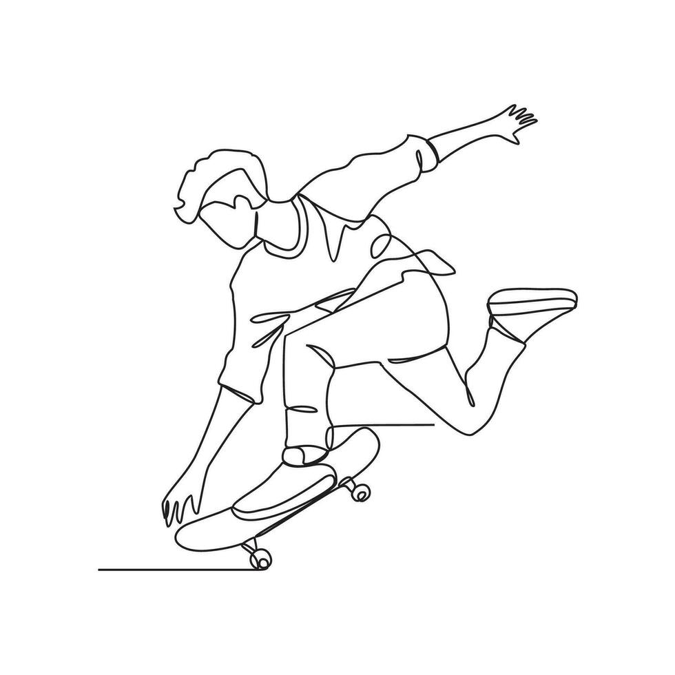 One continuous line drawing of skateboard player vector illustration. skateboard player  illustration simple linear style concept. extreme sport design vector for your business promotion or others.