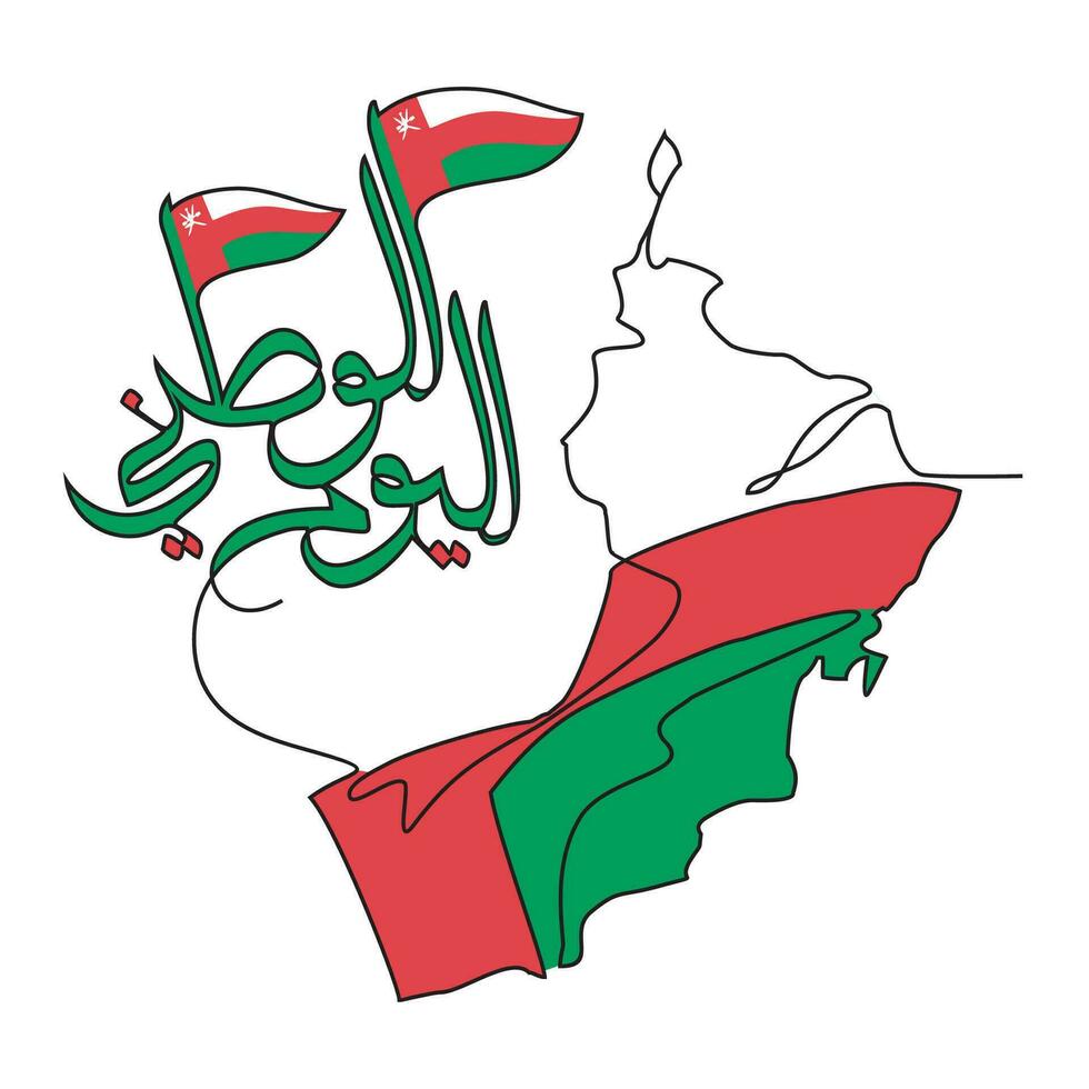 One continuous line drawing of Oman National Day with white background concept. Oman National Day in simple linear style vector illustration. Arabic Translate  Oman National Day