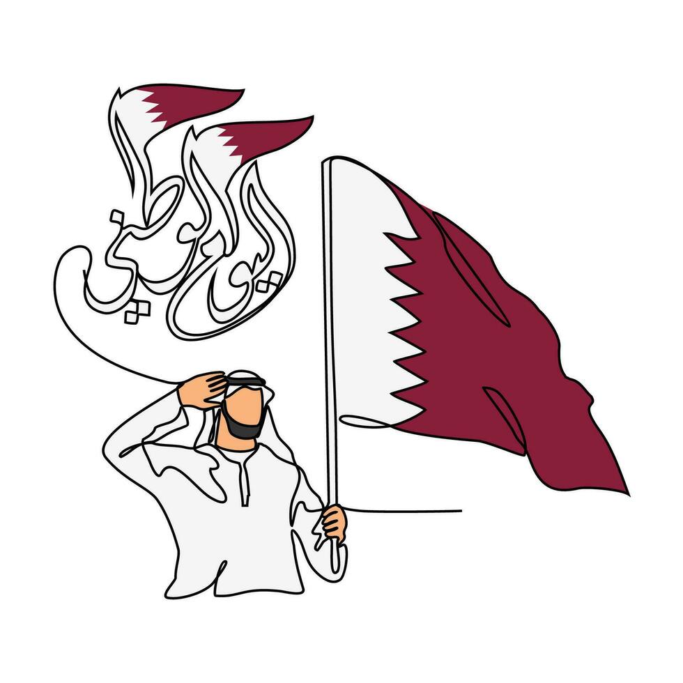 One continuous line drawing of Qatar National Day Vector Illustration on December 18th. Qatar National Day design in simple linear style illustration. Suitable for greeting card, poster and banner.