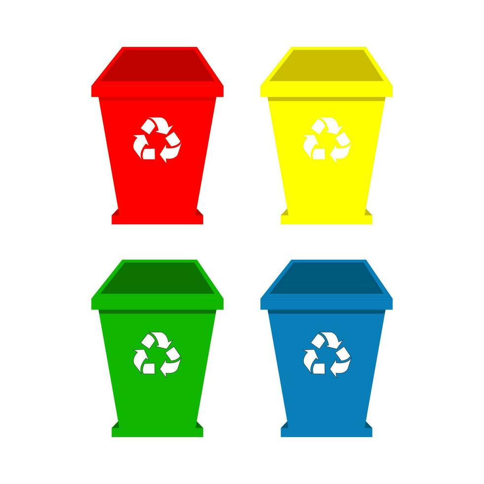 Colorful bins with recycle symbol vector isolate on white background