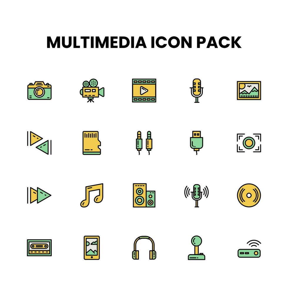 multimedia lleno contorno icono paquete vector