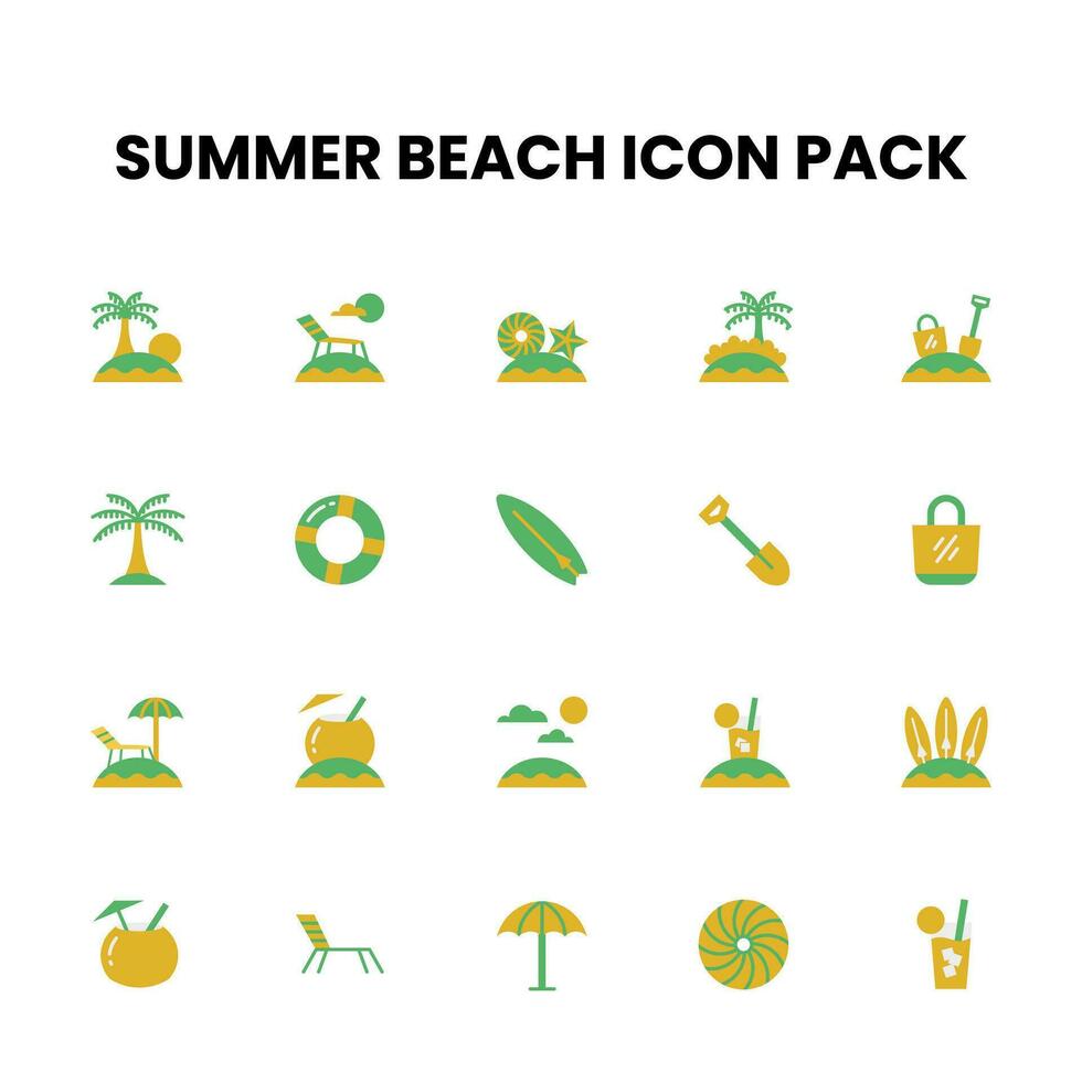 verano playa plano estilo icono paquete vector