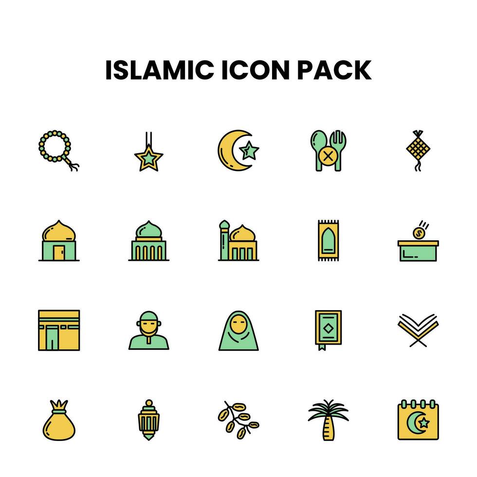 Islamic Filled Outline icon pack vector