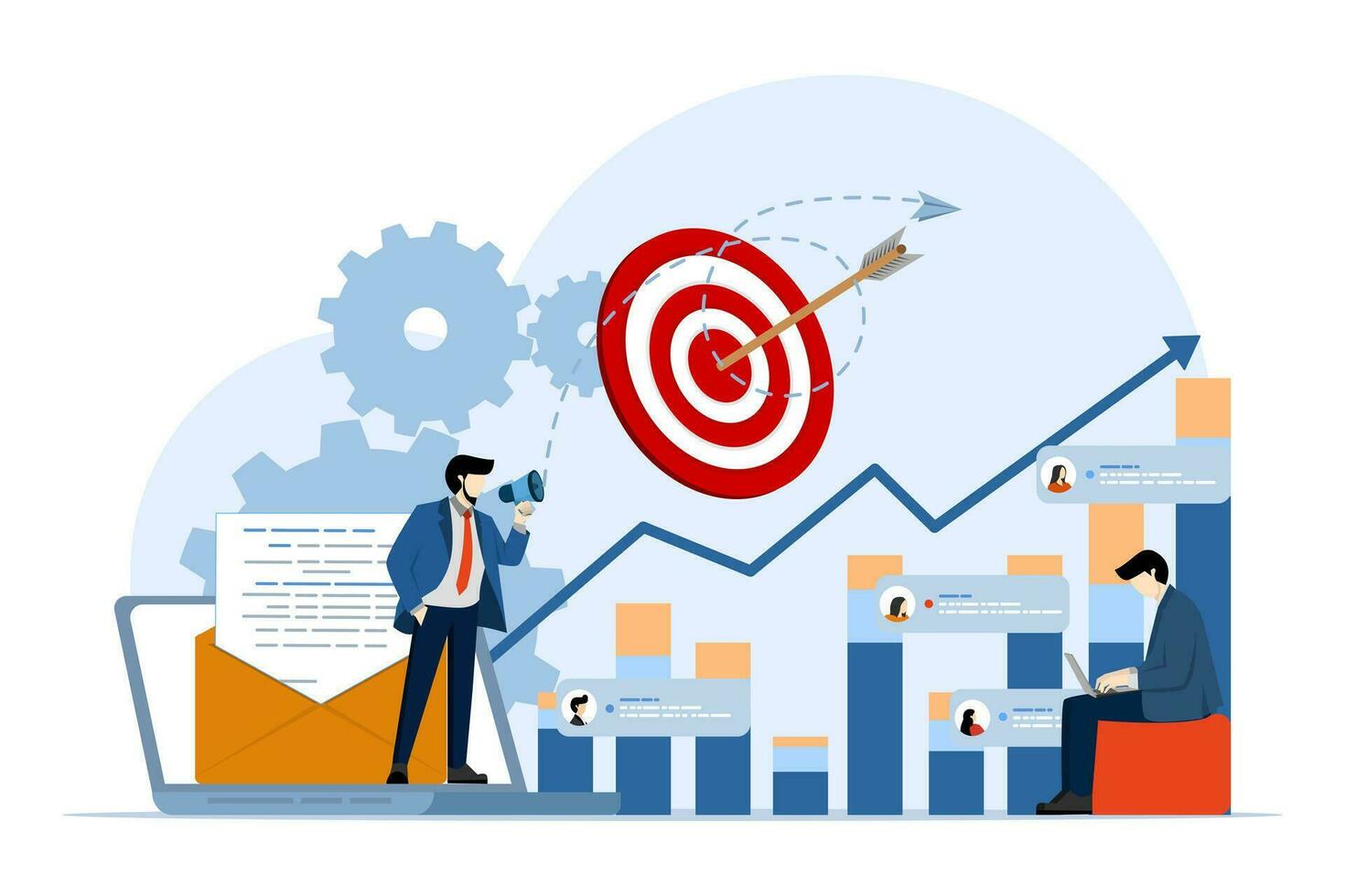 Email marketing campaign concept, Online business strategy, Advertising, Email newsletter, message, Marketing concept for landing page, web banner, social media, infographic. Flat vector illustration.