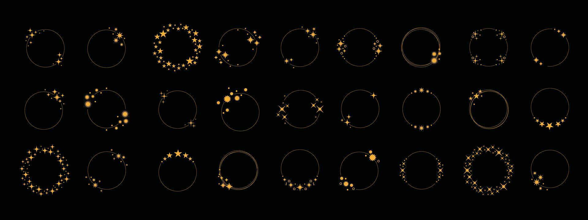 Big bundle of circle gold star copy space vector