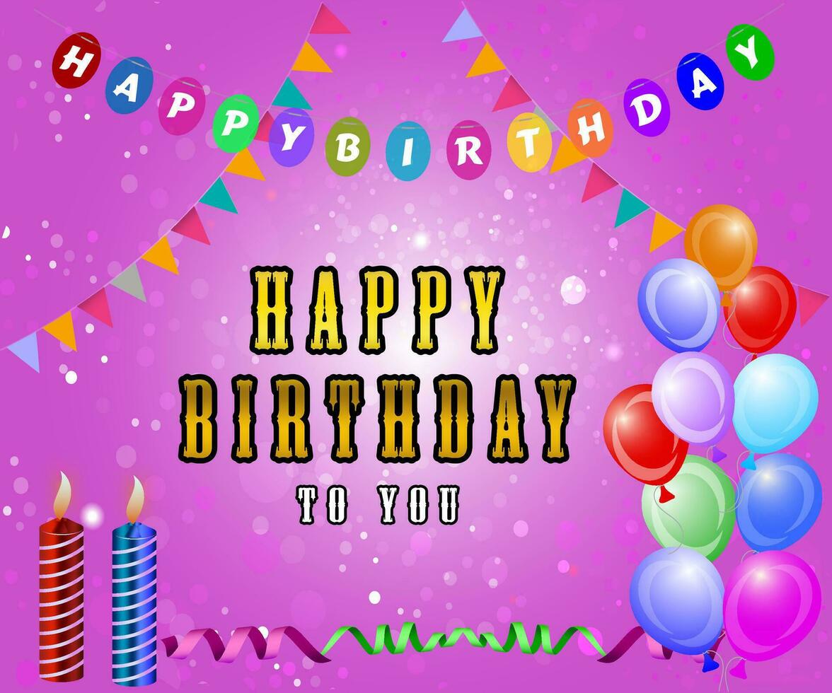 Happy birthday to you text with balloon and confetti decoration element for birth day celebration greeting card design. Vector illustration