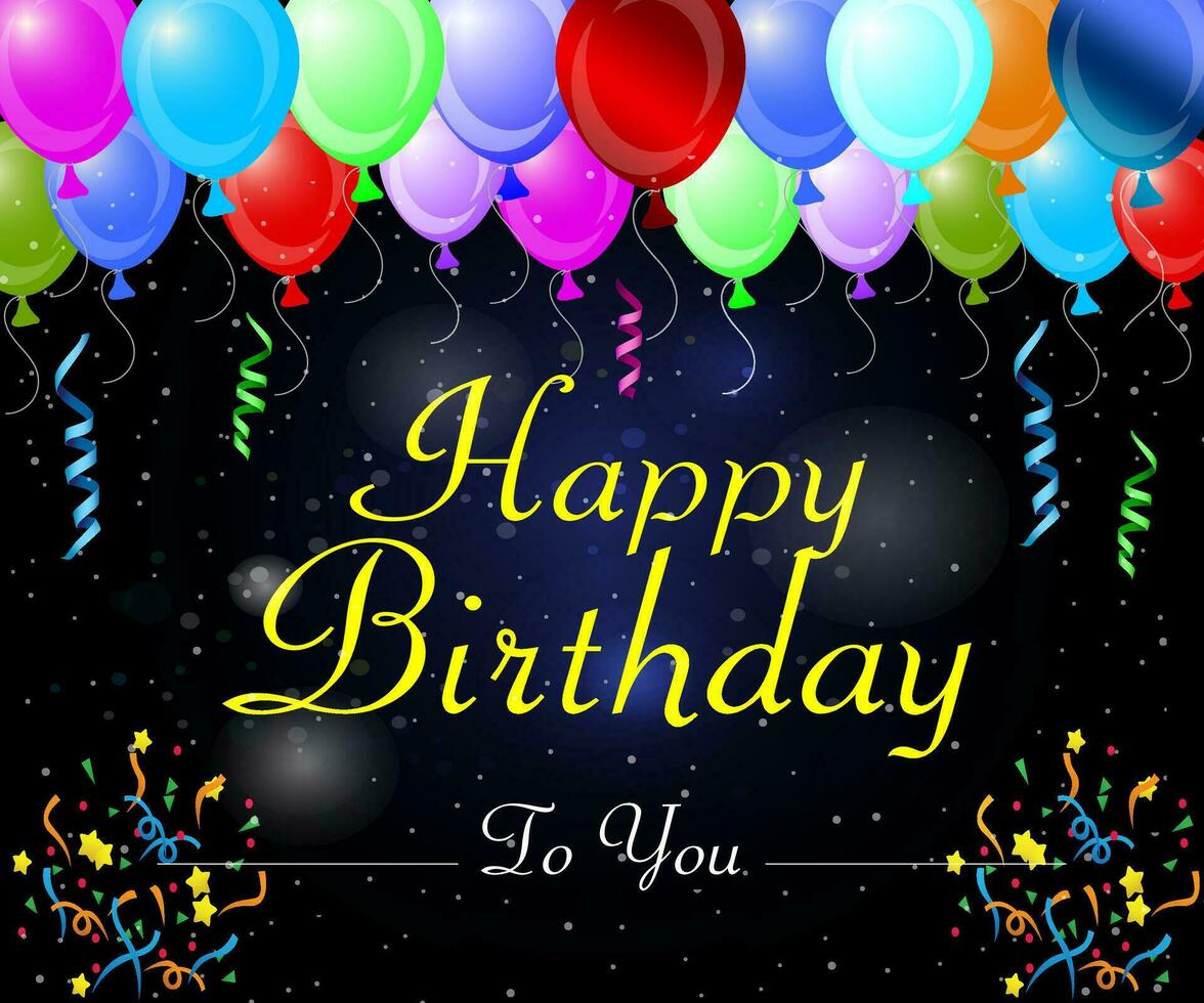 Happy birthday to you text with balloon and confetti decoration element for birth day celebration greeting card design. Vector illustration