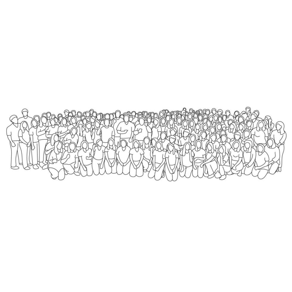 group of people standing together illustration vector hand drawn isolated on white background