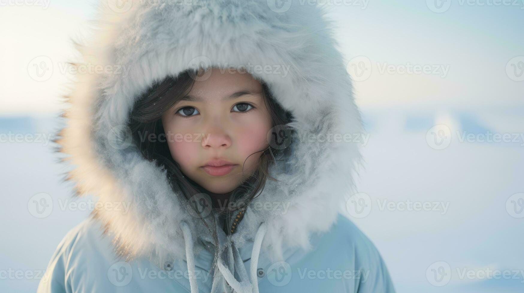 Portrait of a beautiful asian girl in winter clothes looking at camera Generative AI photo