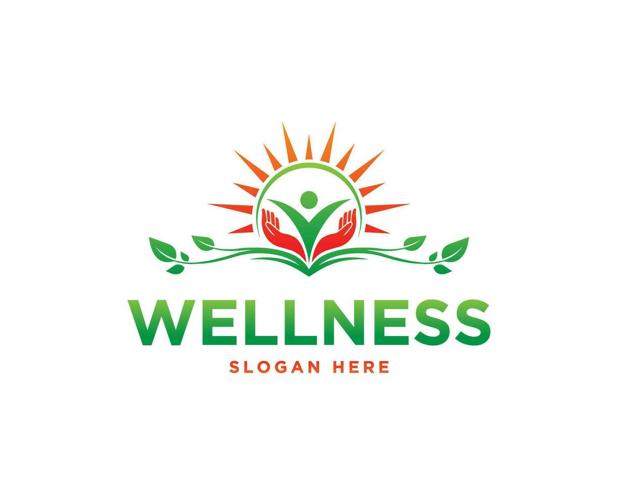 People health lifestyle and Wellness logo icon design with green leaf symbol vector template.