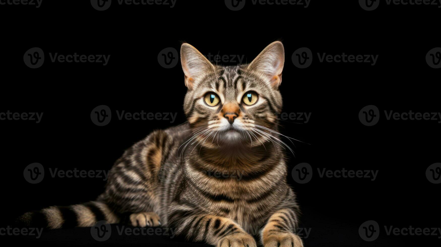 Portrait of a cute tabby cat, isolated on black background Generative AI photo