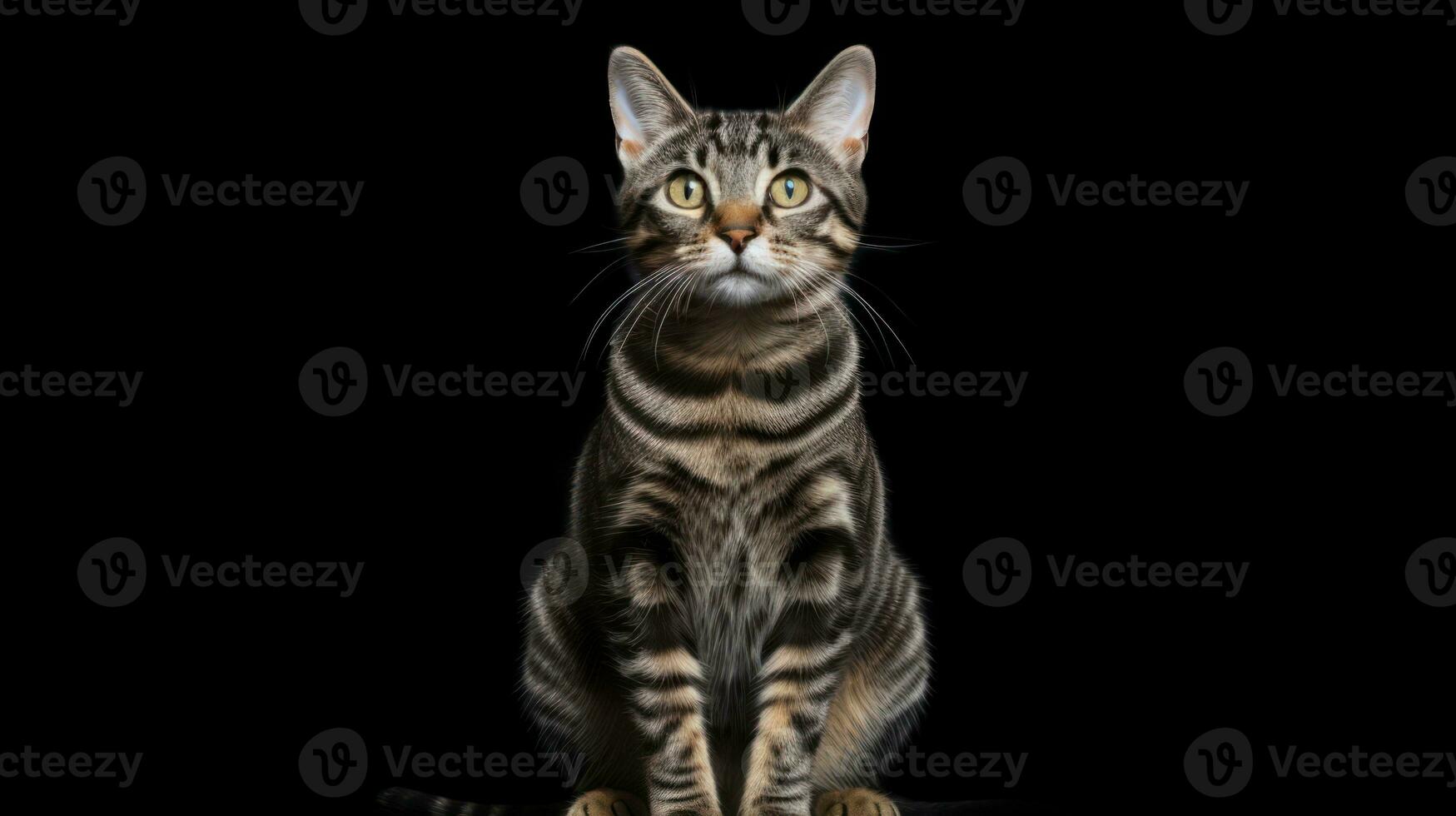 3D Render of a Striped Kitten isolated on black background Generative AI photo