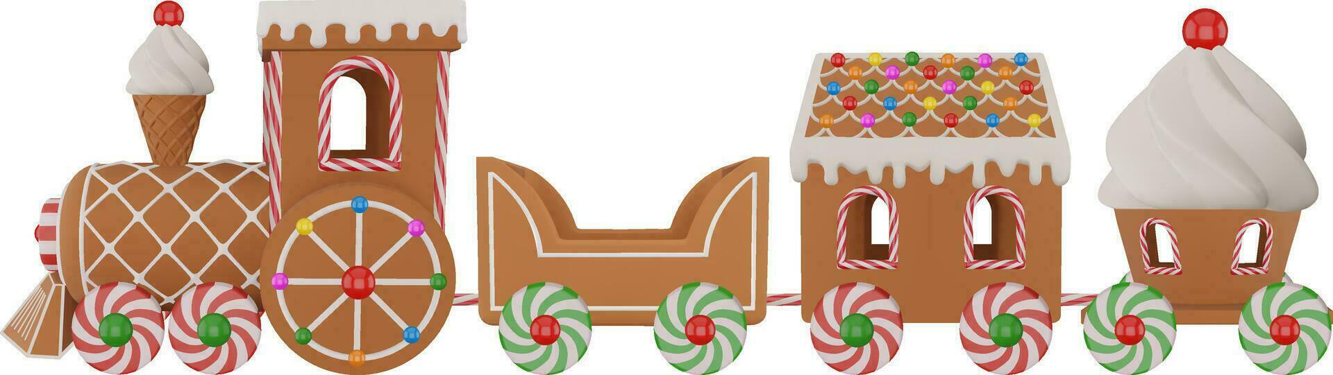 isolated gingerbread train. christmas gingerbread train with cookies and candies vector
