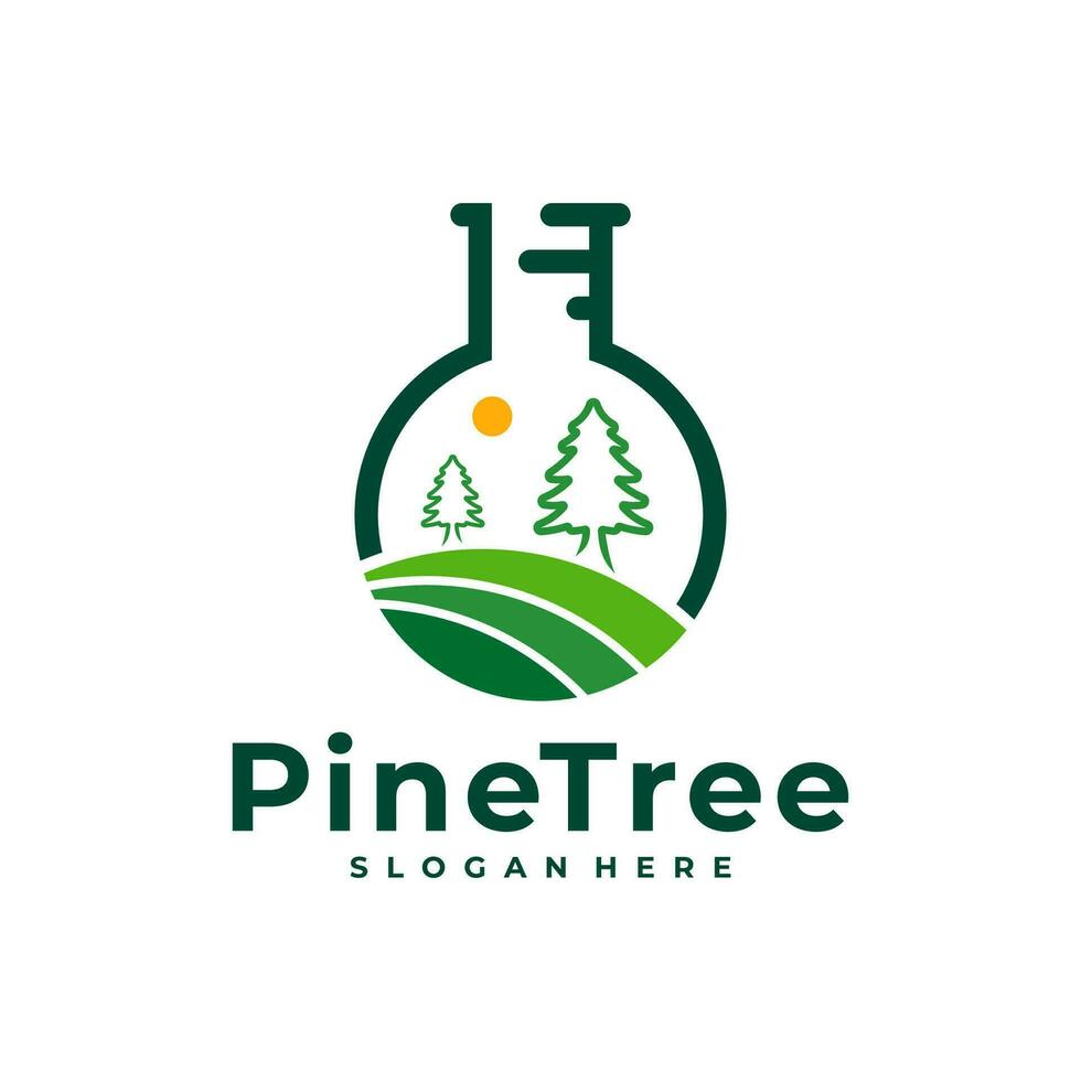 Pine Tree with Lab logo design vector. Creative Pine Tree logo concepts template vector