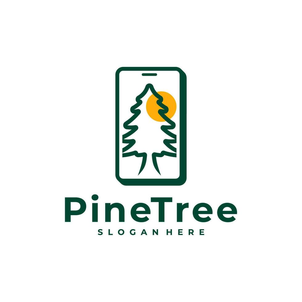 Pine Tree with Phone logo design vector. Creative Pine Tree logo concepts template vector