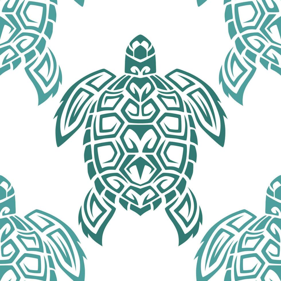 Seamless pattern with sea turtles. Marine life. Maori pattern. Stylish background. Blue and white. vector