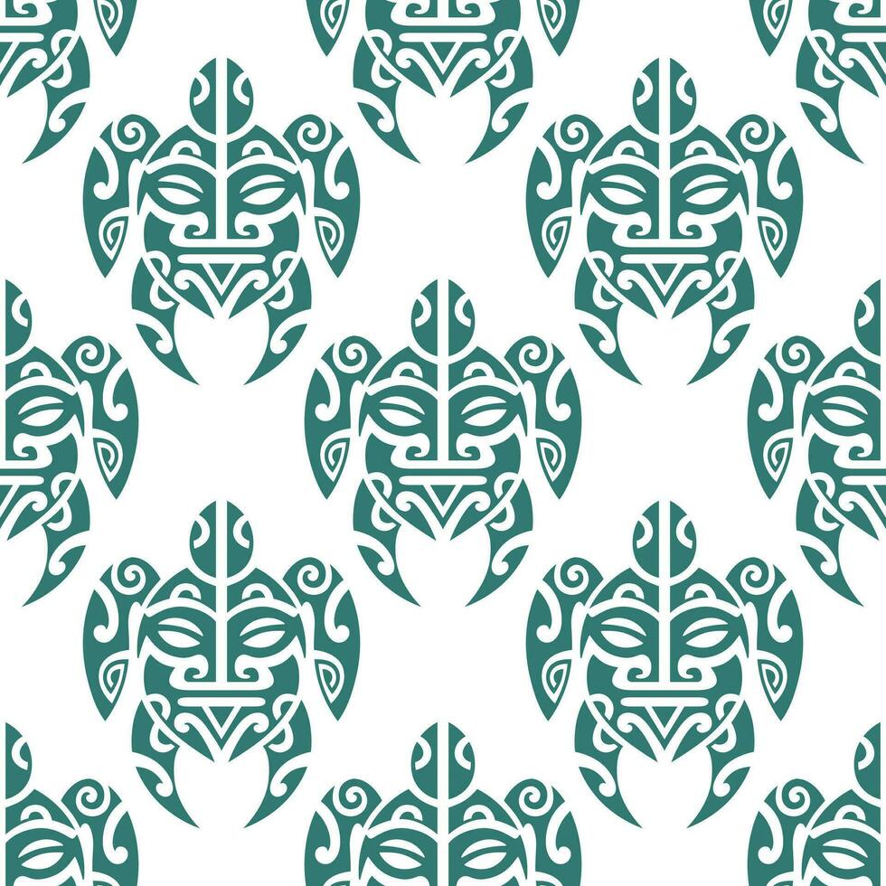 Seamless pattern with sea turtles. Marine life. Maori pattern. Stylish background. Blue and white. vector