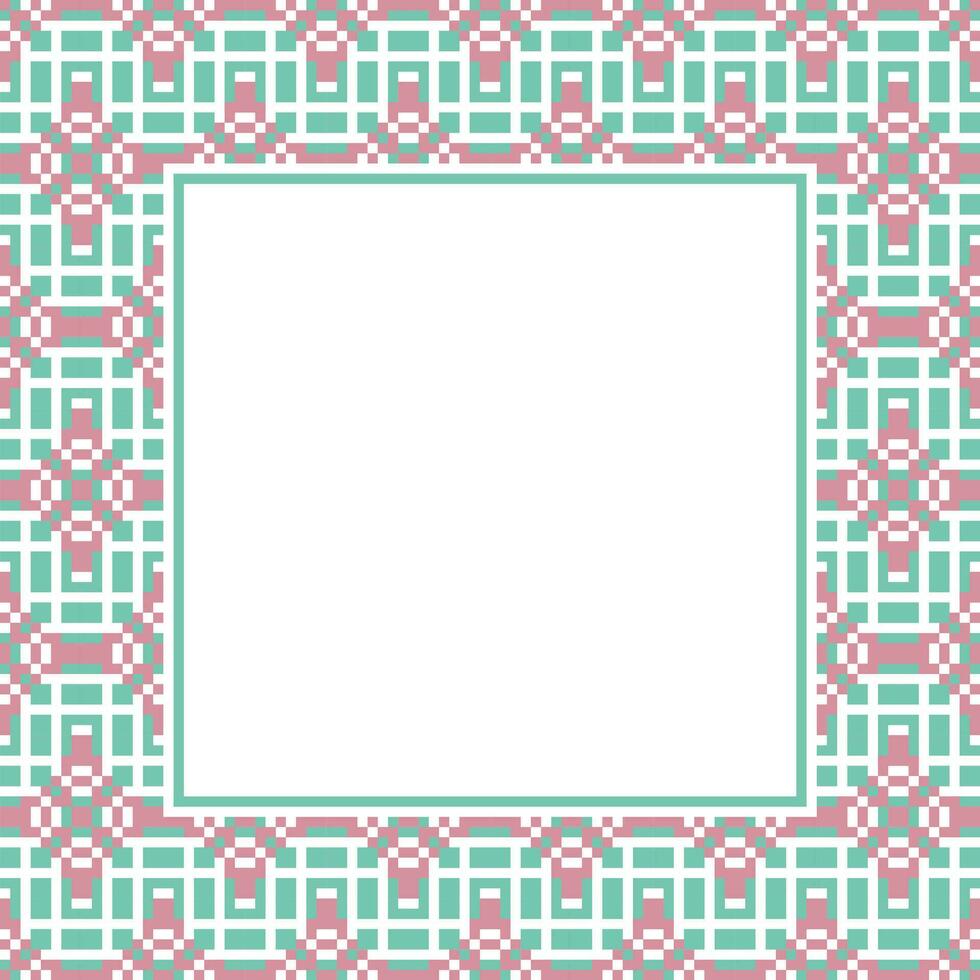 square frame with a square pattern in pink and green vector
