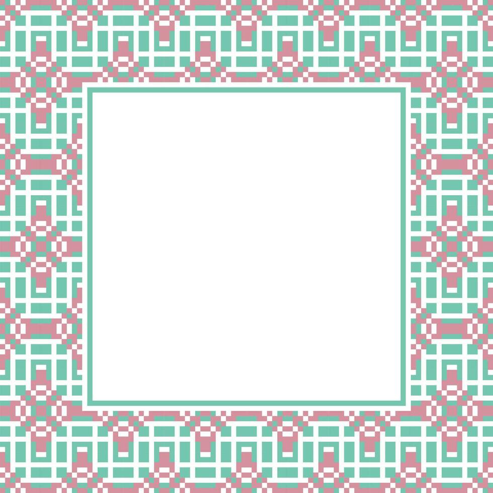square frame with a square pattern in pink and green vector