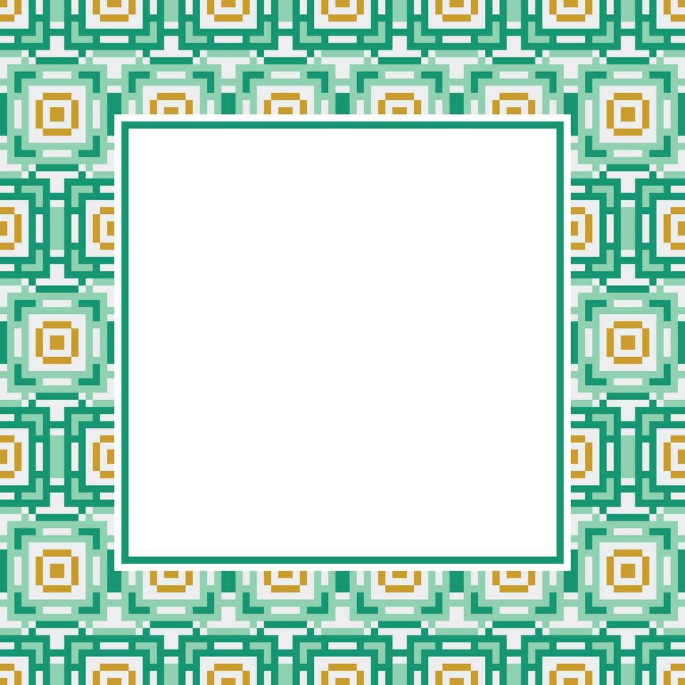 an abstract square frame with a green and orange pattern vector