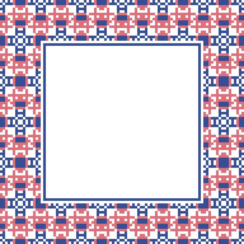 a square frame with red and blue geometric pattern vector