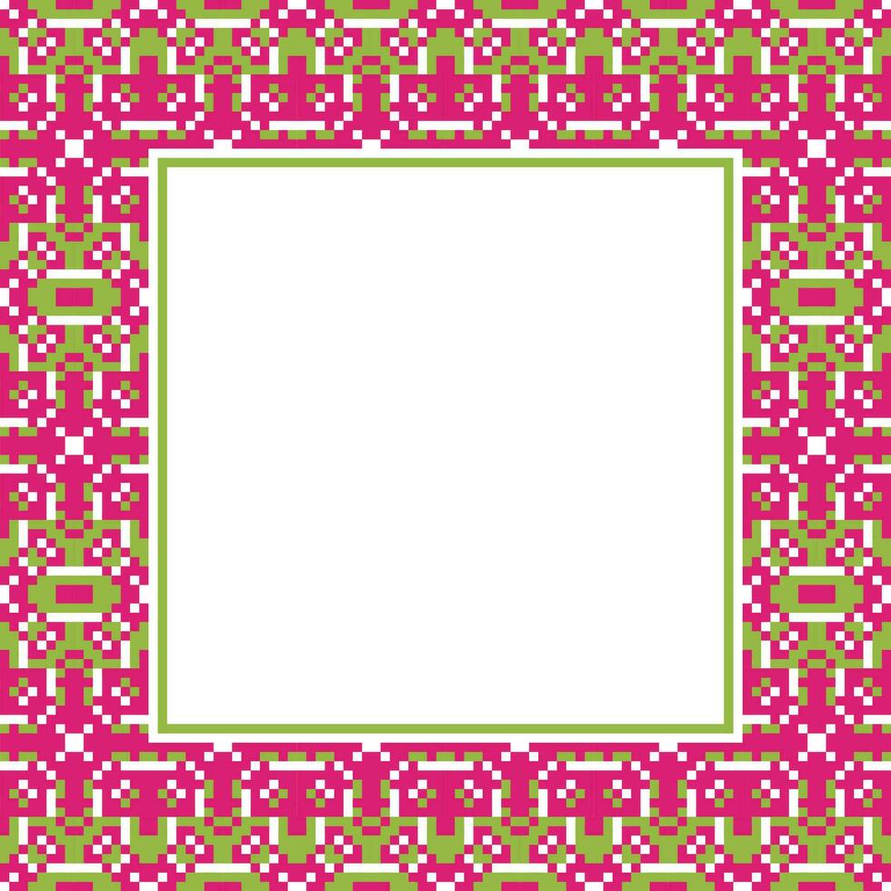 a square frame with pink and green geometric pattern vector
