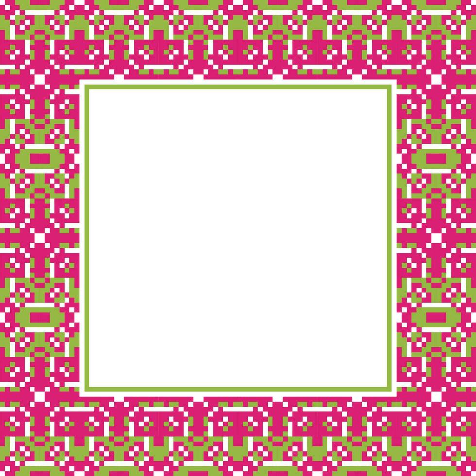 a square frame with pink and green geometric pattern vector