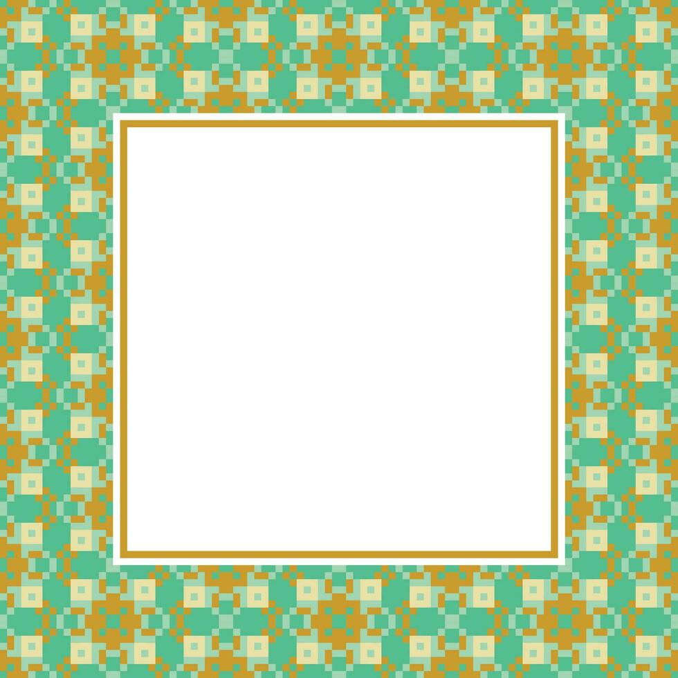 an abstract square frame with a green and orange pattern vector