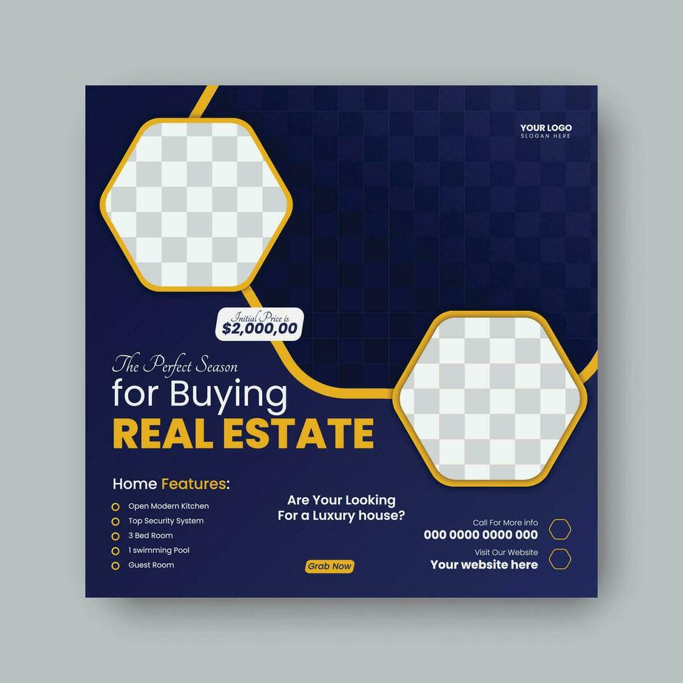 Modern real estate square flyer. vector