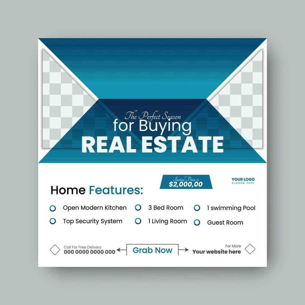 Creative modern real estate square flyer design. vector