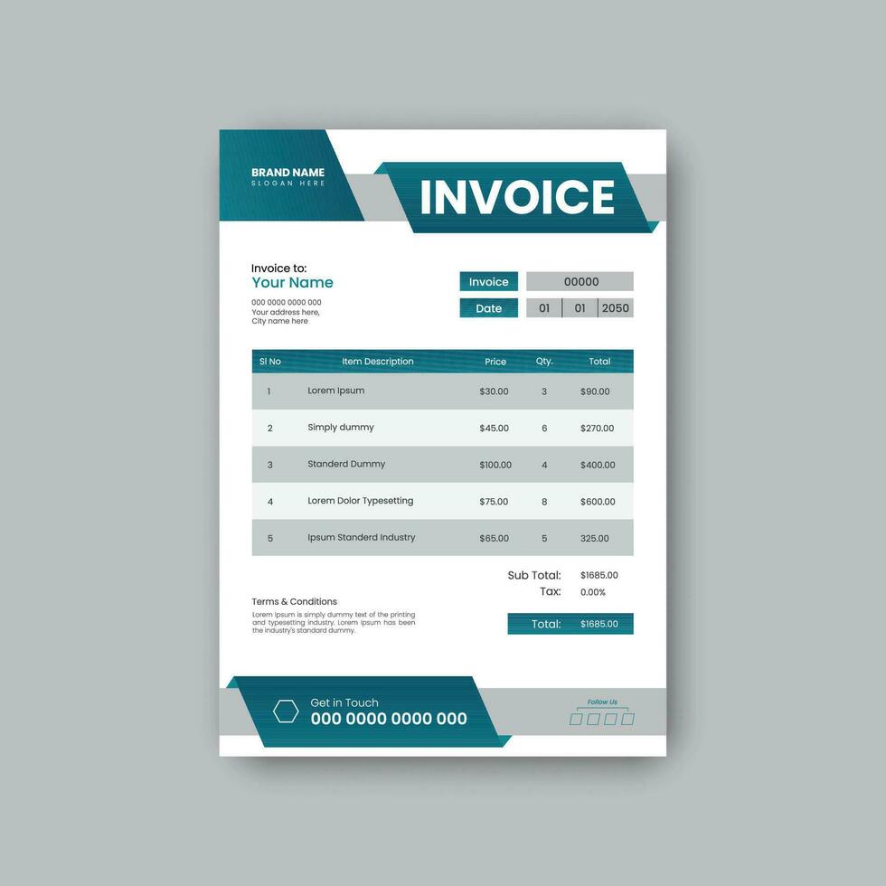 Modern creative invoice design in geometric shape. vector