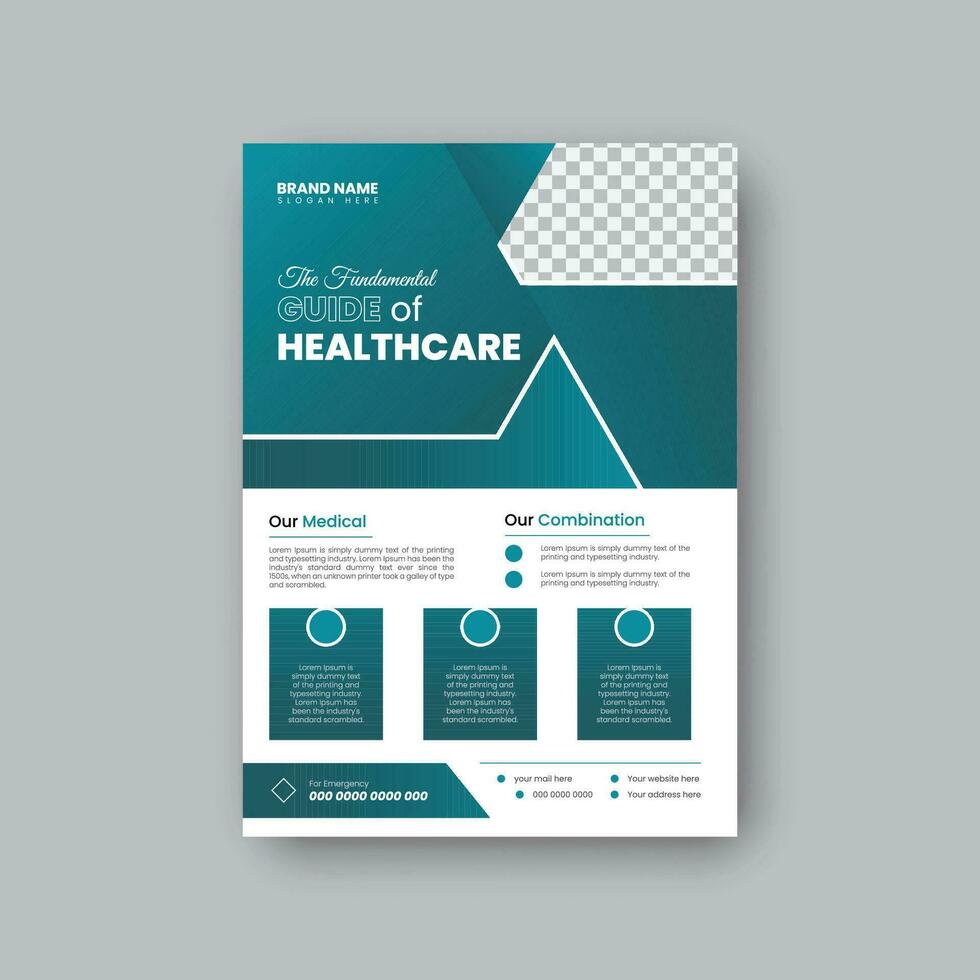 Corporate hospital leaflet or flyer design with geometric shape. vector