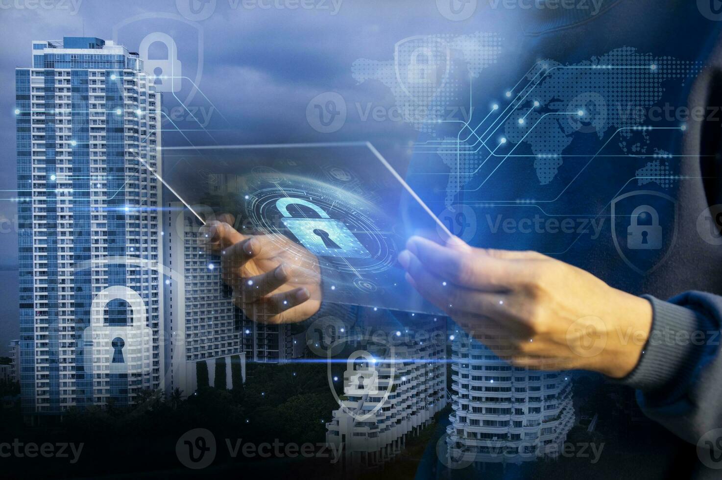 cybersecurity concept, user privacy security and encryption, secure internet access Future technology and cybernetics, screen padlock photo