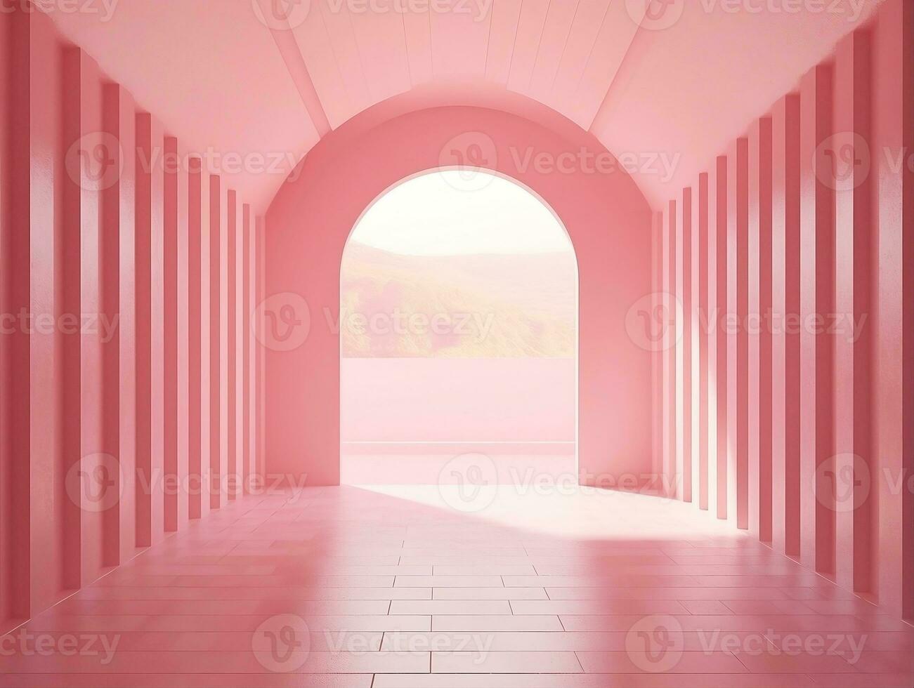 3D rendering of an empty pink striped room with an open window AI Generative photo