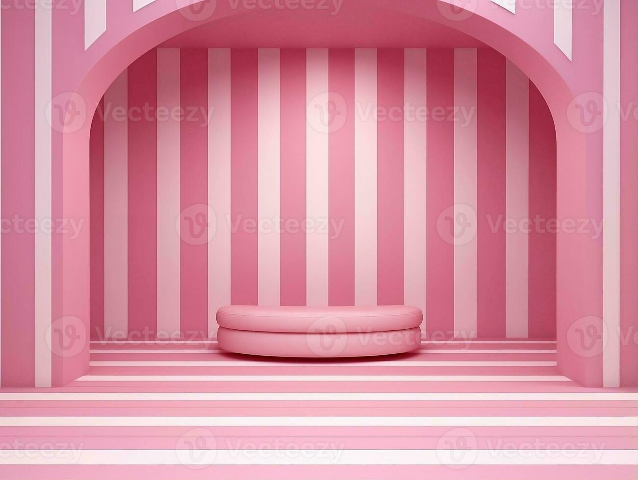3D rendering of an empty pink striped room with an open window AI Generative photo
