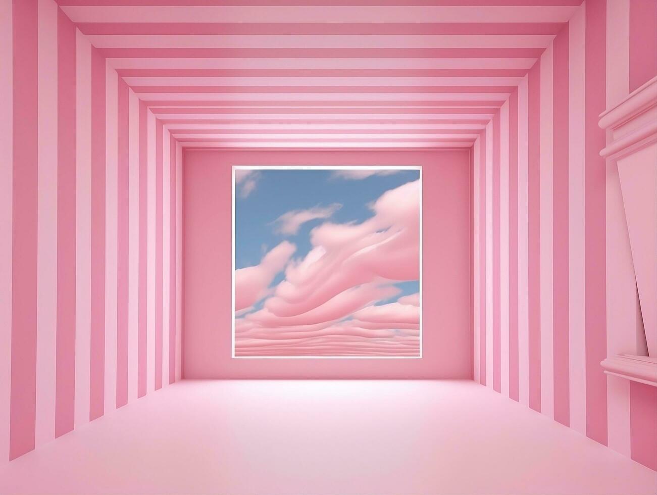 3D rendering of an empty pink striped room with an open window AI Generative photo