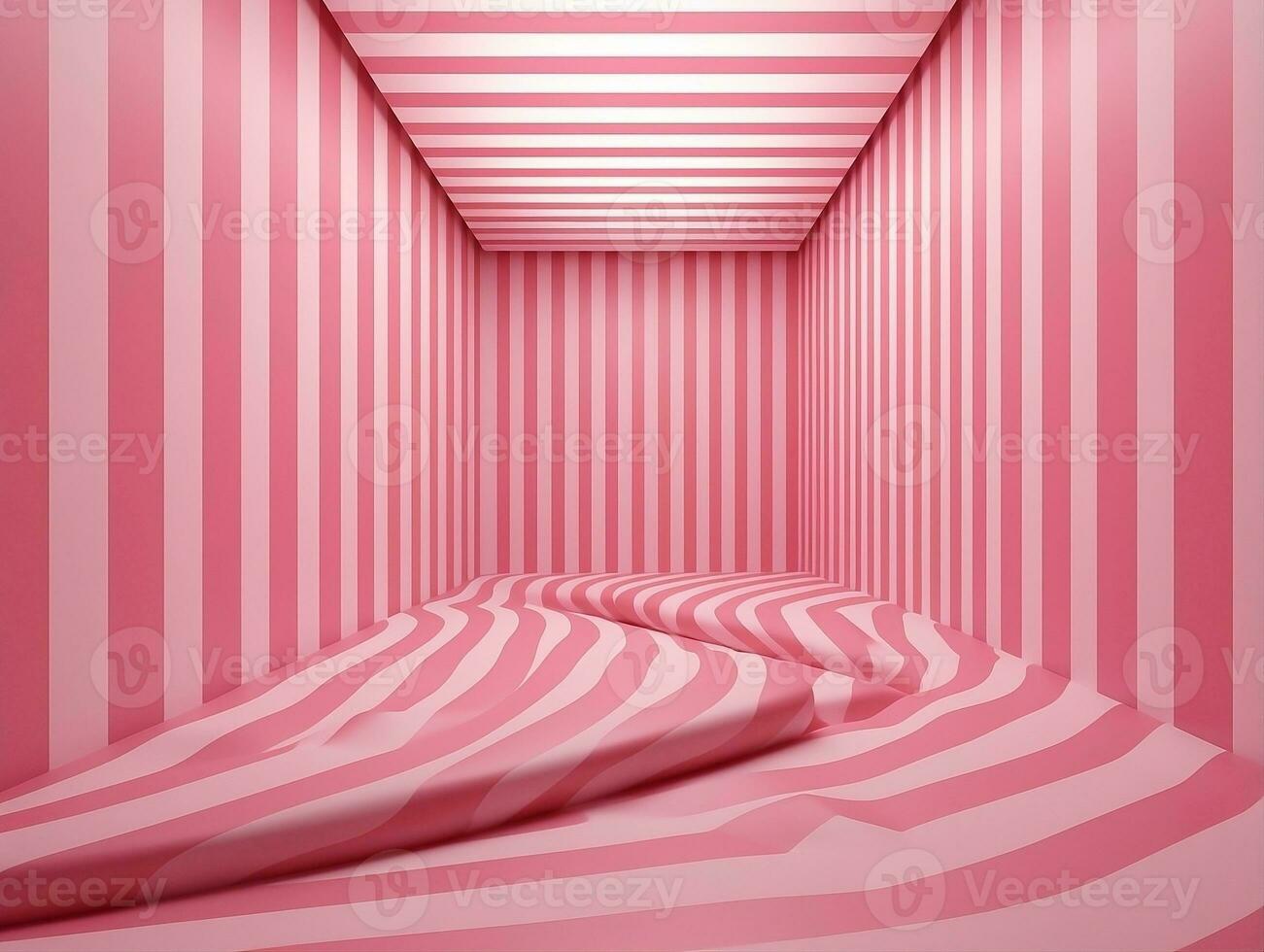 3D rendering of an empty pink striped room with an open window AI Generative photo