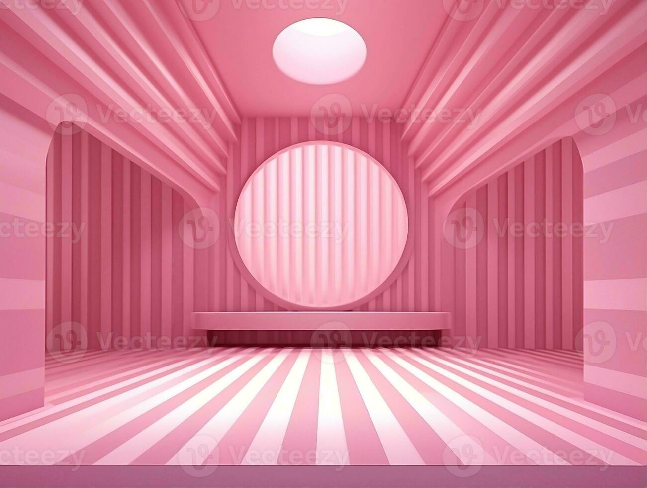 3D rendering of an empty pink striped room with an open window AI Generative photo