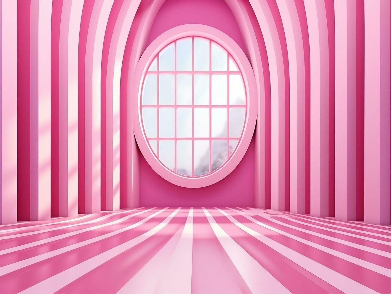 3D rendering of an empty pink striped room with an open window AI Generative photo