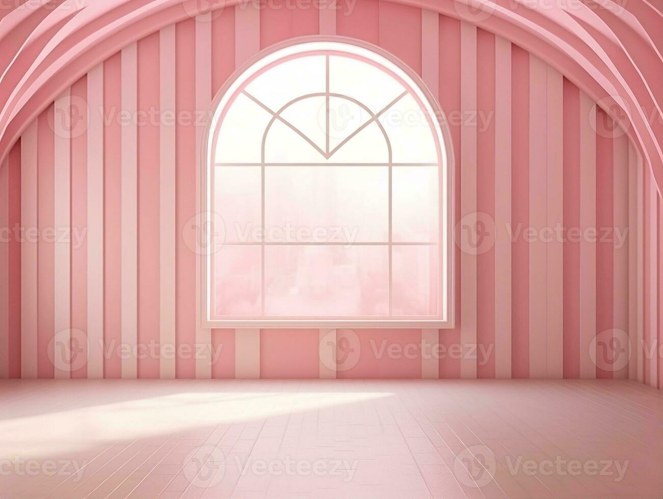 3D rendering of an empty pink striped room with an open window AI Generative photo