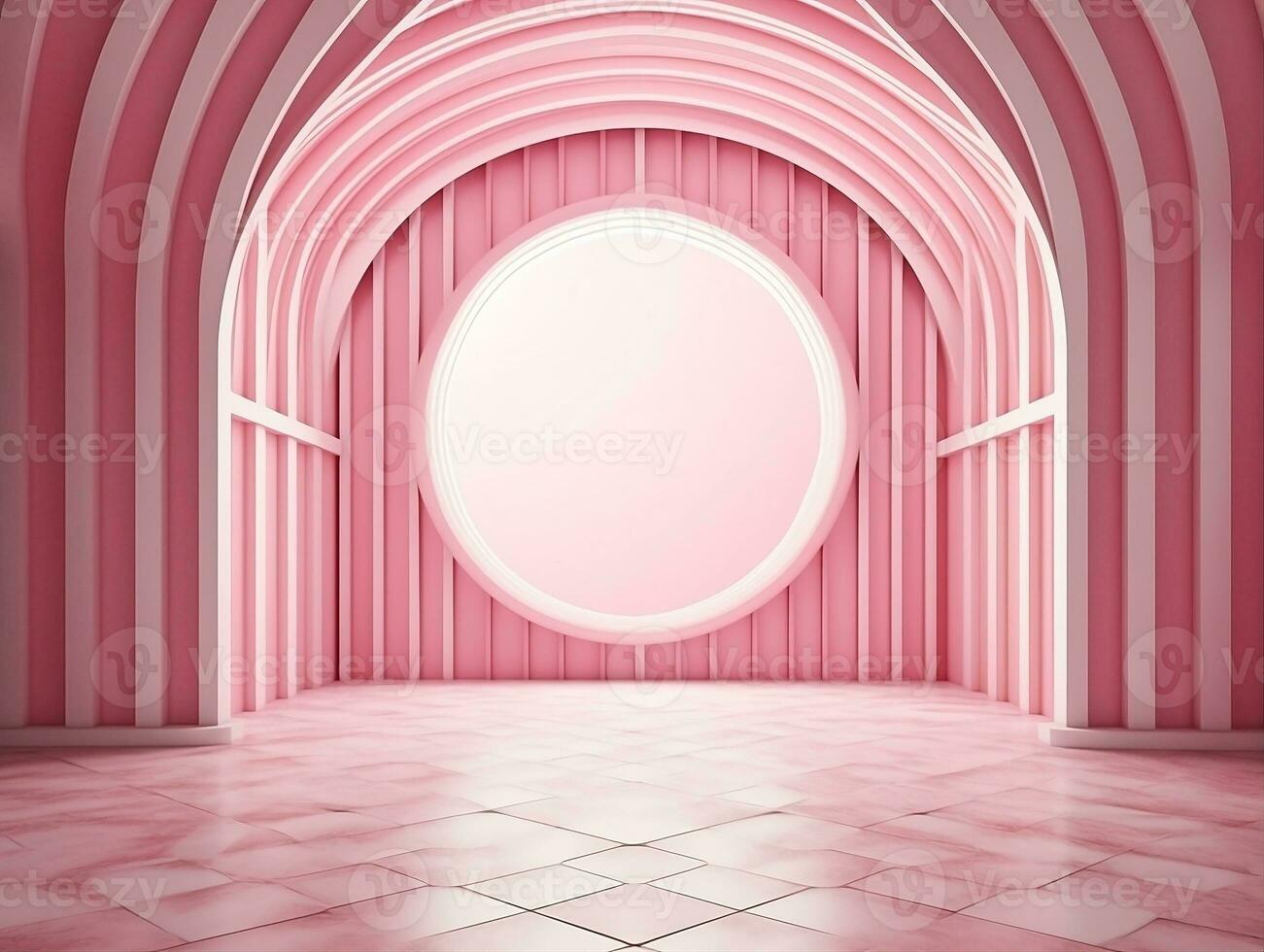 3D rendering of an empty pink striped room with an open window AI Generative photo