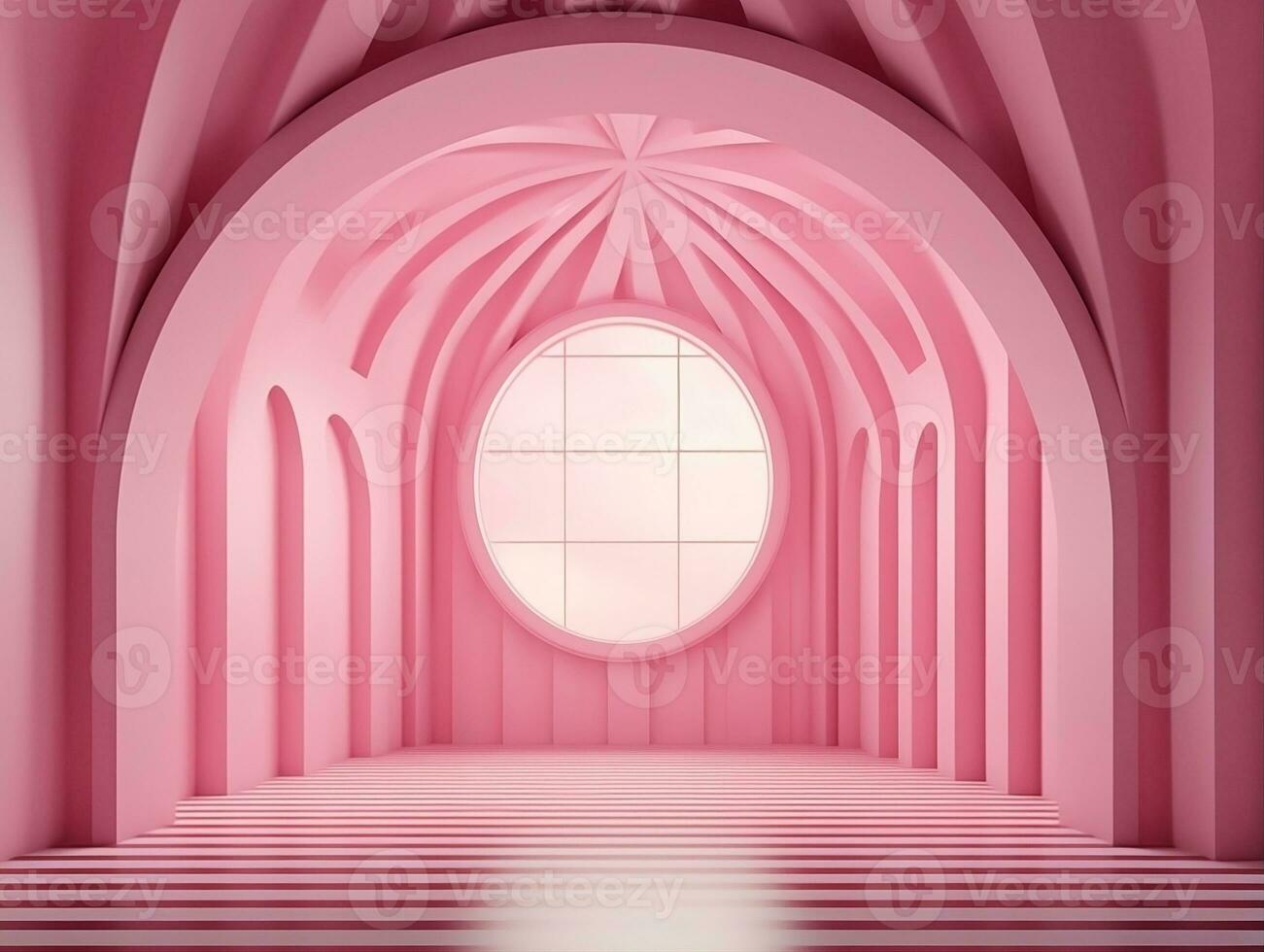 3D rendering of an empty pink striped room with an open window AI Generative photo