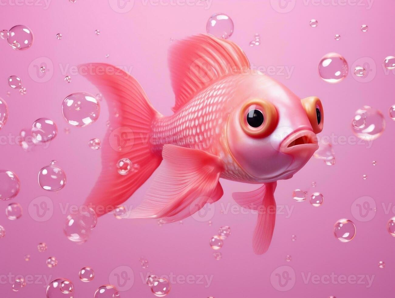 Beautiful pink fish swimming with bubbles from a pink background AI Generative photo