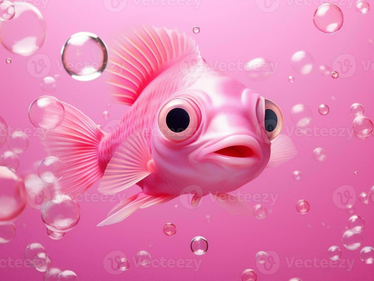 Beautiful pink fish swimming with bubbles from a pink background AI Generative photo