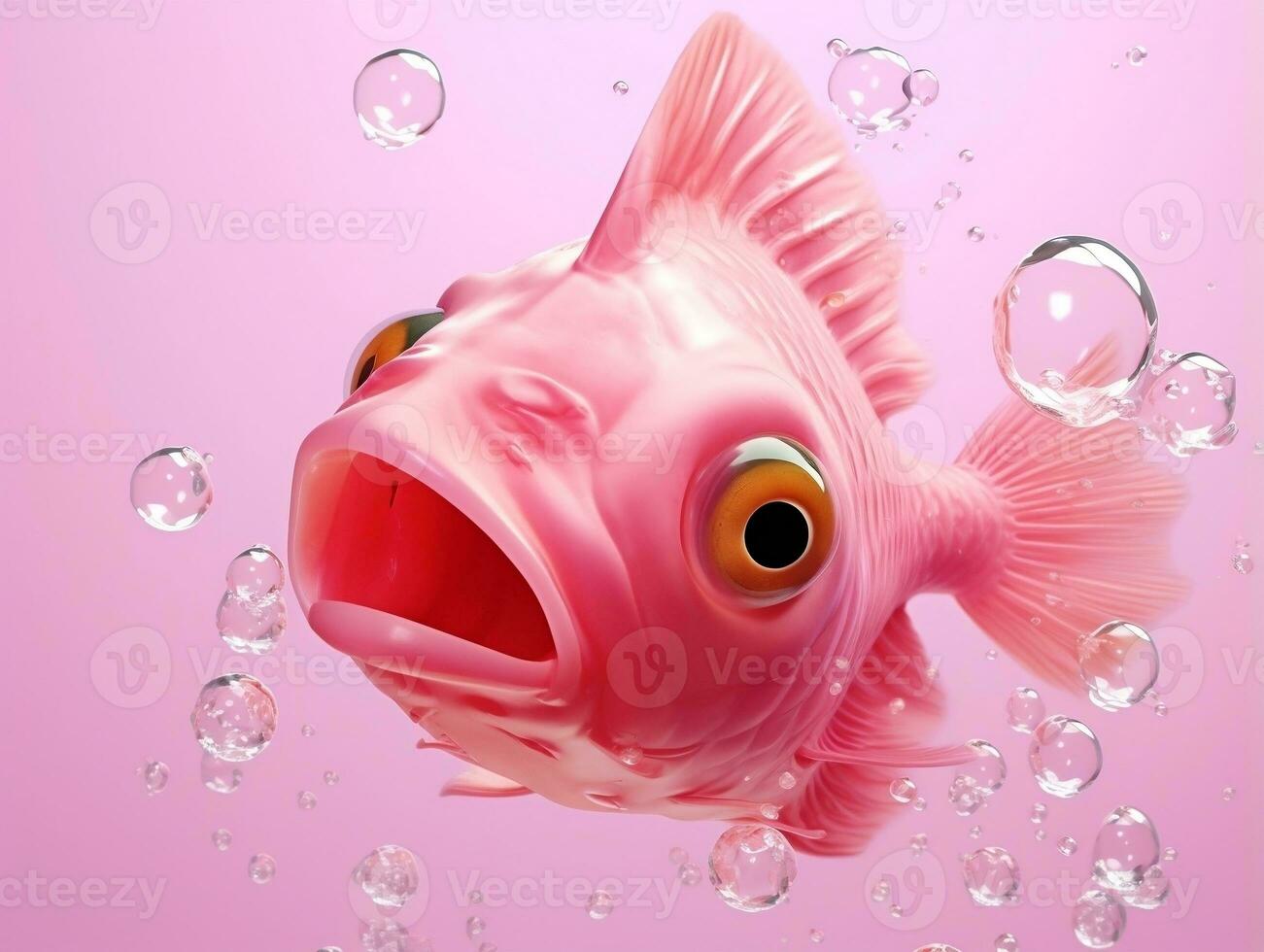 Beautiful pink fish swimming with bubbles from a pink background AI Generative photo