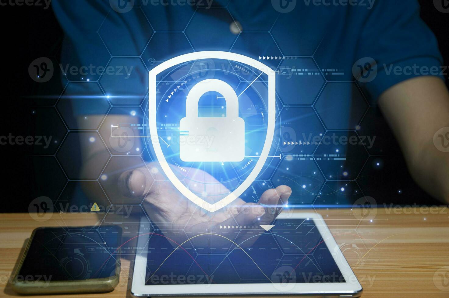 cybersecurity concept, user privacy security and encryption, secure internet access Future technology and cybernetics, screen padlock. photo