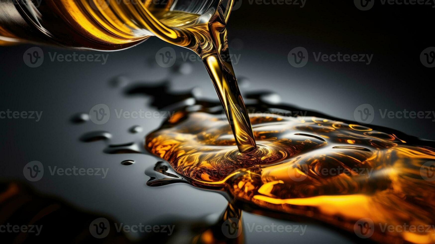 Pouring oil from a bottle on a dark background. 3d rendering Generative AI photo