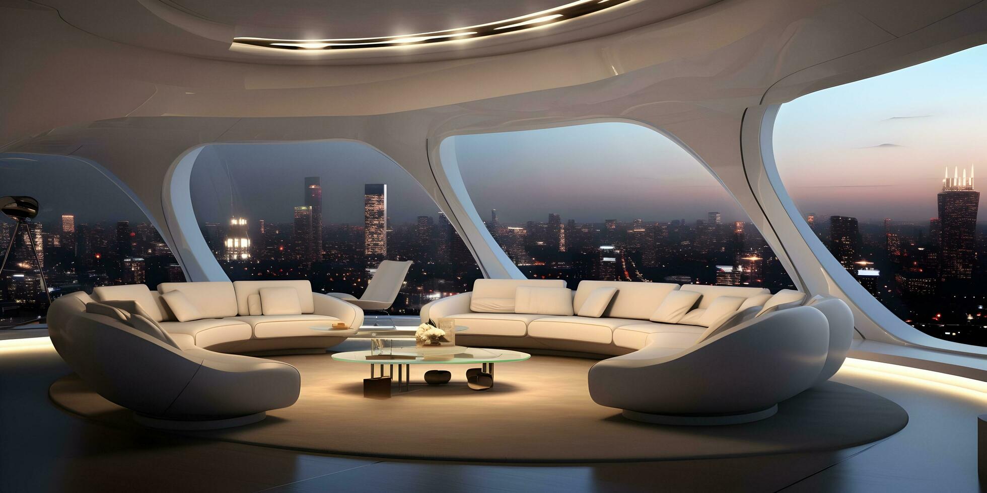 AI generated Futuristic skyline home decor with floor to ceiling windows and cityscape views AI Generative photo