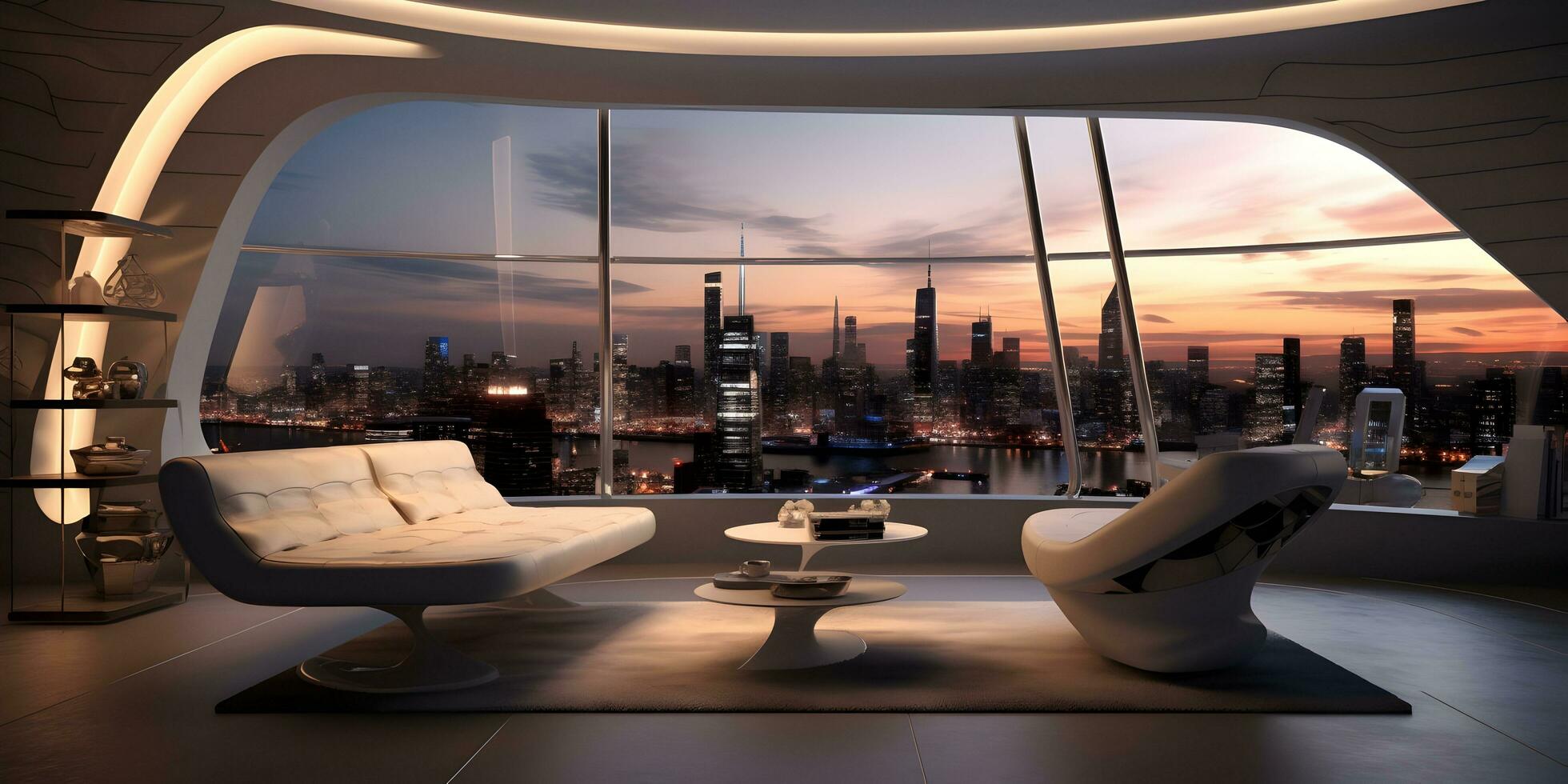 AI generated Futuristic skyline home decor with floor to ceiling windows and cityscape views AI Generative photo